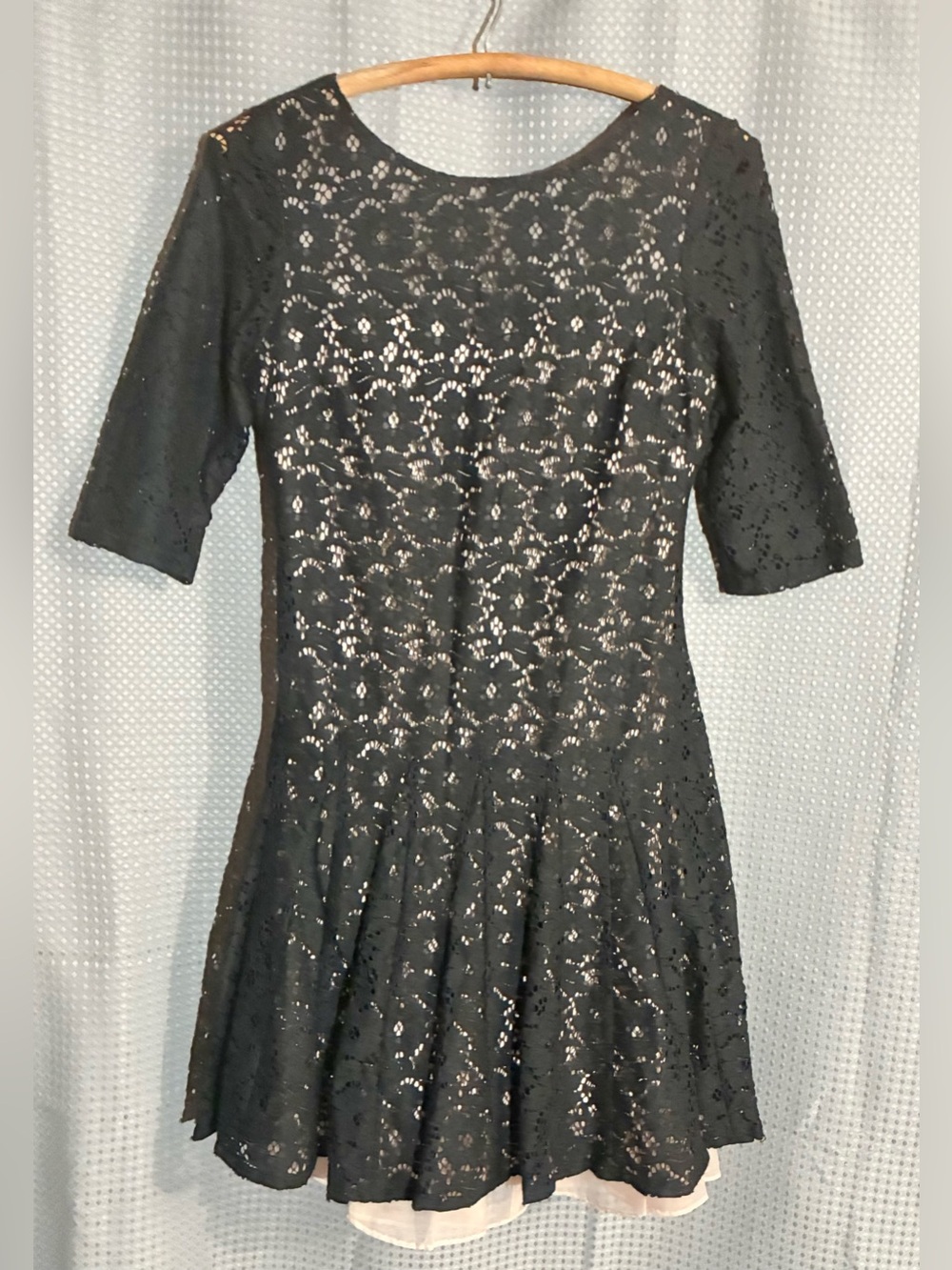 Betsy Johnson Black Lace Pleated Dress Sz S Sheer Ruffle Hem Rock Retro Chic